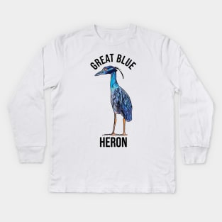 Great Blue Heron Abstract Cartoon Kids Long Sleeve T-Shirt